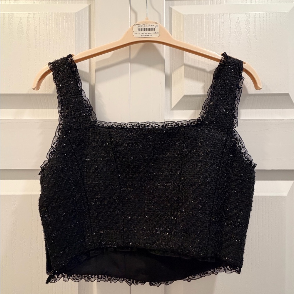Lush Black Textured Crop Top
